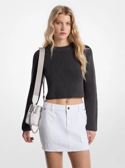 Michael Kors Garment-dyed Ribbed Cotton Cropped Sweater In Black