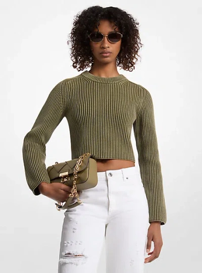 Michael Kors Garment-dyed Ribbed Cotton Cropped Sweater In Green