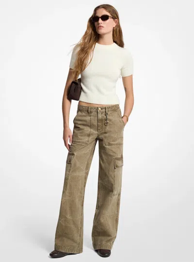 Michael Kors Garment-dyed Denim Cargo Pants In Brown