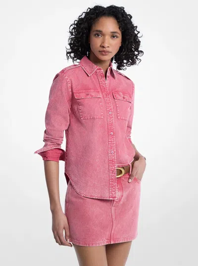 Michael Kors Oversized Garment-dyed Denim Jacket In Pink