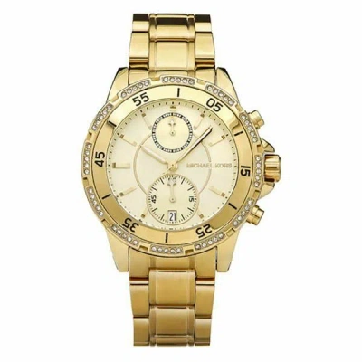 Pre-owned Michael Kors Garret S/steel Gold Tone,crystals Chronograph Watch-mk5619