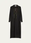 Michael Kors Garza Crepe Maxi Dress With Chain Lace-up Detail In Black