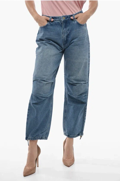 Michael Kors Gathered Cropped Denims With Drawstring On The Hem In Blue