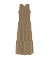 Michael Kors Olive Green Long Dress With Shirred Effect