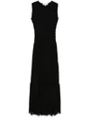Michael Kors Black Crewneck Sleeveless Long Dress With Ruches And Ruffled Skirt In Tech Fabric Woman In Black