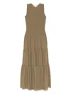 Michael Kors Olive Green Long Dress With Shirred Effect In Green