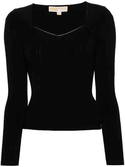 Michael Kors Gem Trim Bustier Ls Top In Black