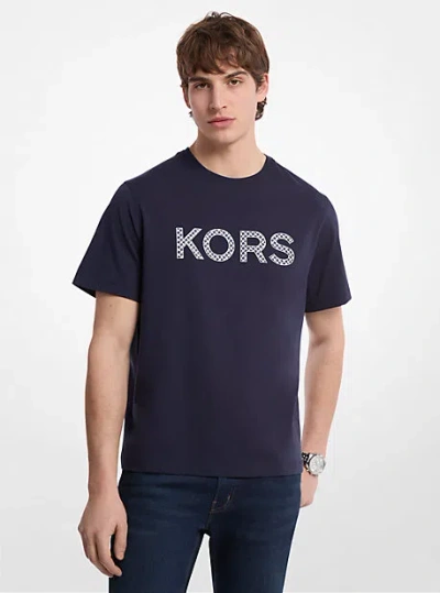 Michael Kors Geometric Print Logo Cotton T-shirt In Blue