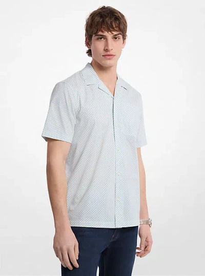 Michael Kors Geometric Print Stretch Cotton Camp Shirt In Blue