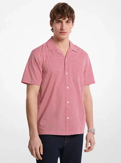 Michael Kors Geometric Print Stretch Cotton Camp Shirt In Pink