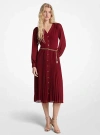 Michael Kors Georgette Belted Pleated Shirtdress In Red