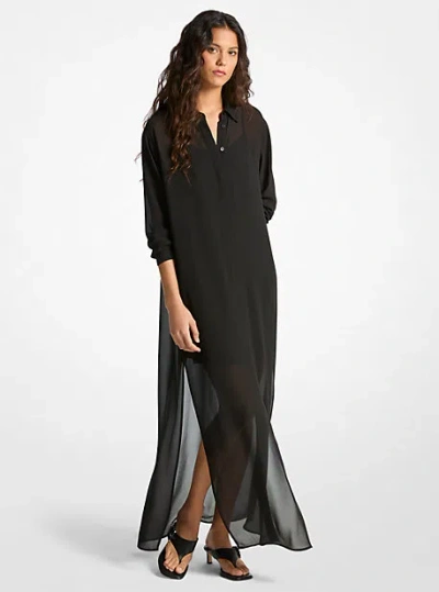 Michael Kors Georgette Belted Shirtdress In Black