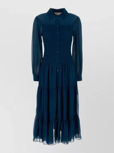 Michael Kors Georgette Shirt Dress Smocked Bodice Tiers In Blue