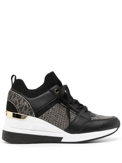 Michael Kors Georgie Knitted Wedge Sneakers In 黑色