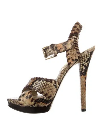 Pre-owned Michael Kors Gg Embossed Leather Slingback Sandals In Neutral