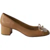 Michael Kors Gia Pearl Mid Heel Pumps In Camel Leather In Yellow