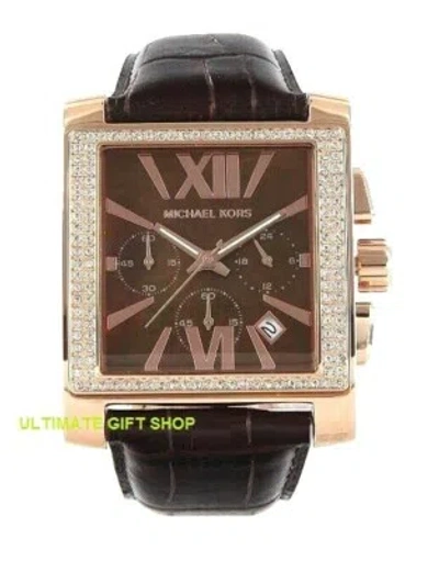 Pre-owned Michael Kors Gia Rose Gold Glitz Brown Mop,lthr,chrono,roman Watch-mk5675
