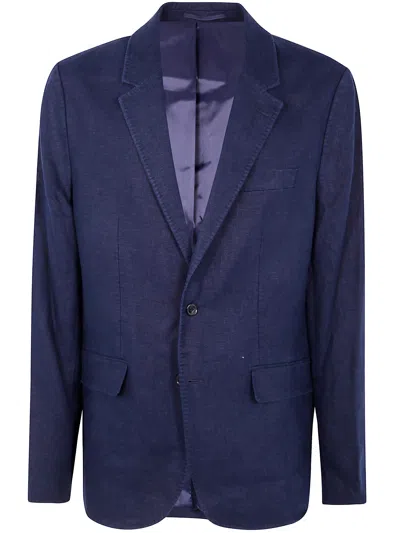 Michael Kors Linen Notch Blazer Flap Pockets In Blue