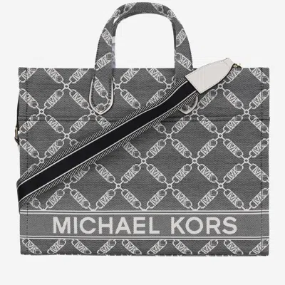 Michael Kors Gigi Bag Large Cotton Canvas In Blk/opticwht