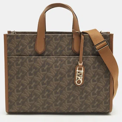 Pre-owned Michael Kors Gigi Grab Large Beige/brown Empire Signature Coated Canvas Tote