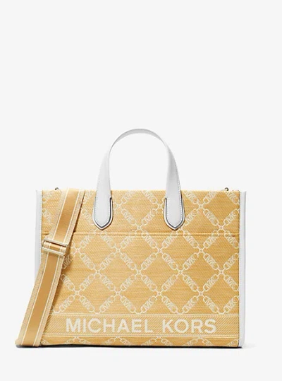 Michael Kors Gigi Large Empire Logo Jacquard Straw Tote Bag In Natural