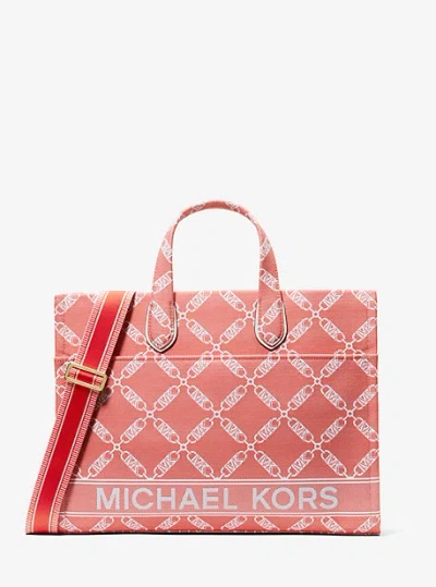Michael Kors Gigi Large Empire Logo Jacquard Tote Bag In Pink