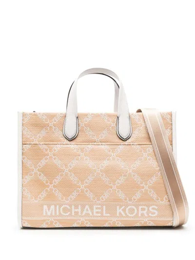 Michael Kors Gigi Rafia Large Tote Bag In Beige