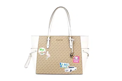 Michael Kors Gilly Large Travel Miami Print Signature Pvc Tote Handbag Women's Purse In Beige