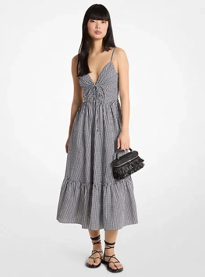 Michael Kors Gingham Cotton Midi Dress In Black