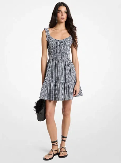 Michael Kors Gingham Smocked Cotton Mini Dress In Multi