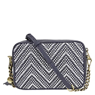 Michael Kors Ginny Medium Woven Leather Crossbody- Admiral/opwt In Blue-white