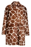 Michael Kors Giraffe Print Genuine Calf Hair Balmacaan Coat In White/ Nutmeg