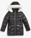 Michael Kors Girls 7-16 Stadium Puffer Jacket With Faux-fur Trim In Black
