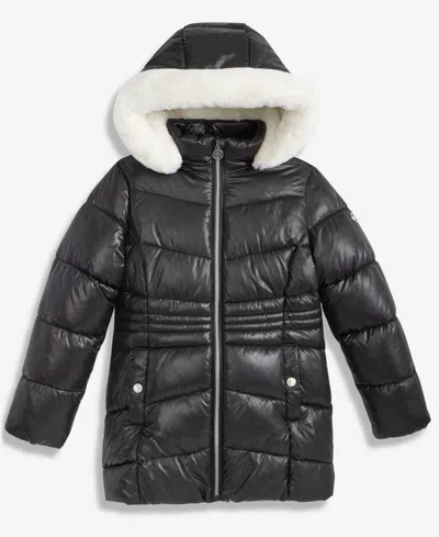 Michael Kors Kids' Girls 7-16 Stadium Puffer Jacket With Faux-fur Trim In Black