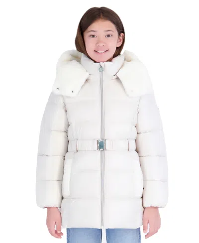 Michael Kors Kids' Girls' 7-16 Heavyweight Belted Hooded Stadium Jacket In White