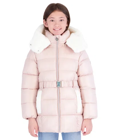 Michael Kors Kids' Girls' 7-16 Heavyweight Belted Hooded Stadium Jacket In Pink