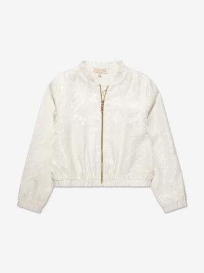 Michael Kors Kids'  Girls Jacquard Satin Logo Jacket In Ivory