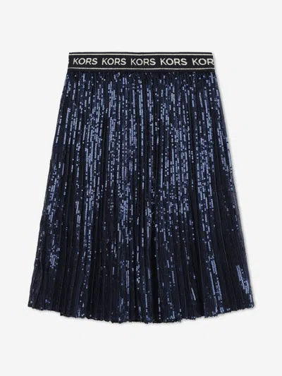 Michael Kors Kids' Logo-waistband Sequin-embellished Skirt In Blue
