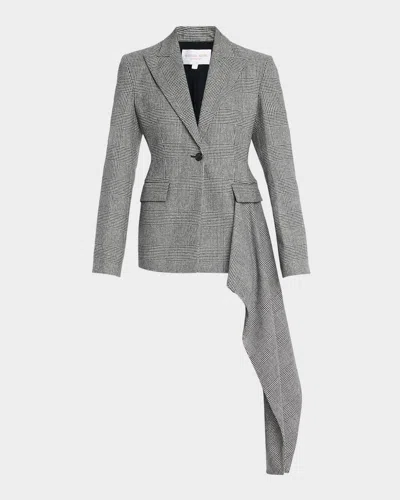 Michael Kors Glen Plaid Asymmetric Drape Single-breasted Jacket In Gray