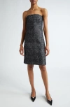 Michael Kors Glen Plaid Tweed Strapless Dress In Black/ White