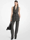 Michael Kors Glen Plaid Wool Belted Backless Blazer In Black