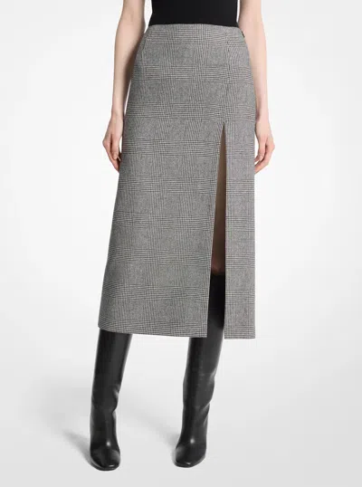 Michael Kors Glen Plaid Wool Blend Flannel Car Wash Skirt In Black In Gray