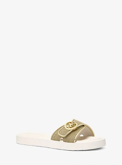 Michael Kors Glitter Chain Mesh Logo Slide Sandal In Gold