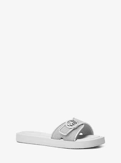 Michael Kors Glitter Chain Mesh Logo Slide Sandal In Silver