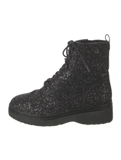 Pre-owned Michael Kors Glitter Patterned Lace-up Boots In Black/silver