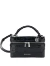 Michael Kors Glossy Croc-embossed Handbag With Structured Silhouette In Black