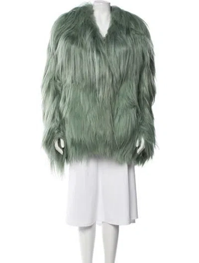 Pre-owned Michael Kors Goat Fur Faux Fur Coat In Green