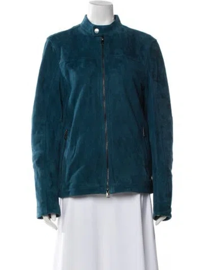 Pre-owned Michael Kors Goat Leather Denim Jacket W/ Tags In Blue