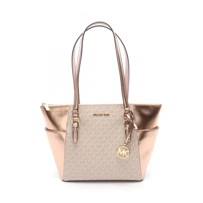 Pre-owned Michael Kors Gold White Coated Canvas Leather Tote Bag ()