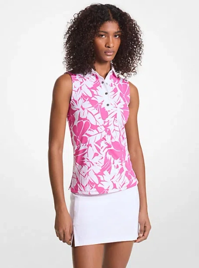 Michael Kors Golf Palm Print Tech Performance Sleeveless Polo Shirt In Pink